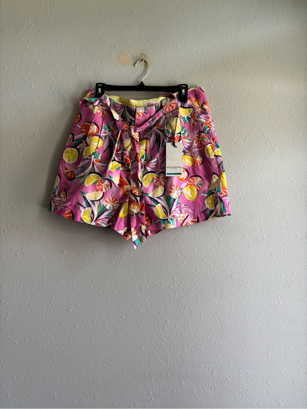 Scotch & Soda Pink Citrus Print High-Waist Tie Shorts